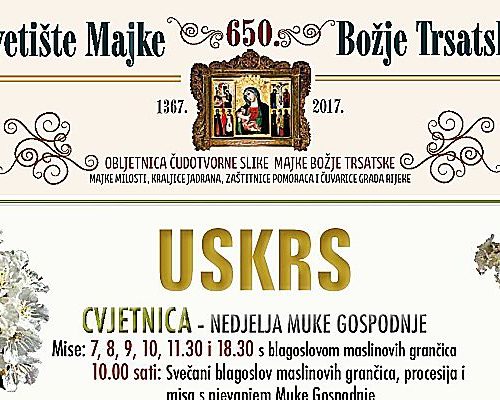 Svetište Majke Božje Trsatske Rijeka, raspored USKRS 2017