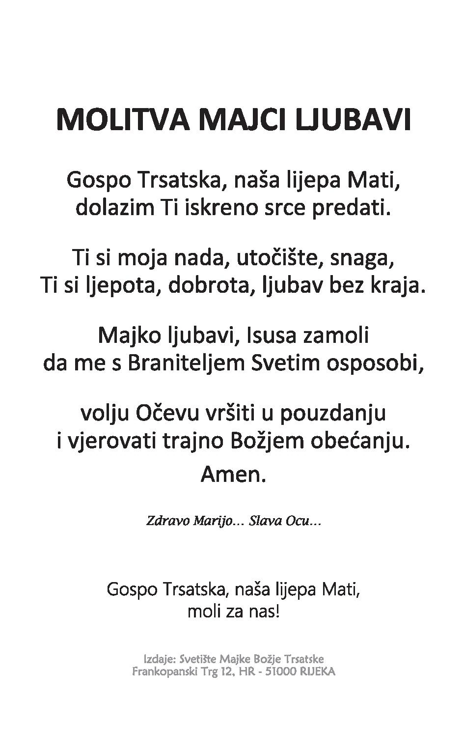 Molitva Majci Ljubavi